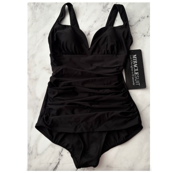 Miraclesuit Nwt Black Cherie One Piece Slimming Swim Suit 8 - Picture 1 of 3